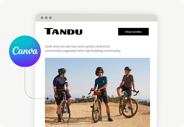 Webpage layout featuring cyclists and the brand "Tandu."
